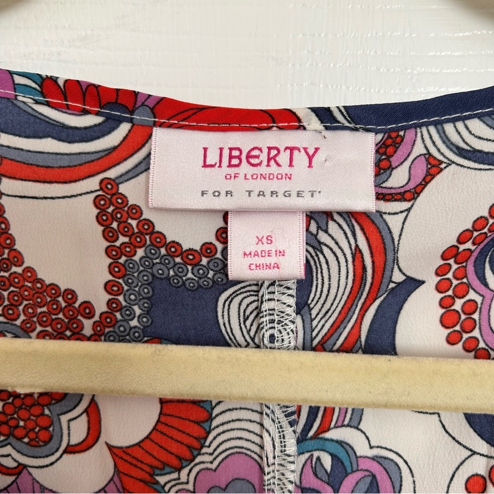 Liberty of London Red Navy Pink Floral Tie-Front Blouse